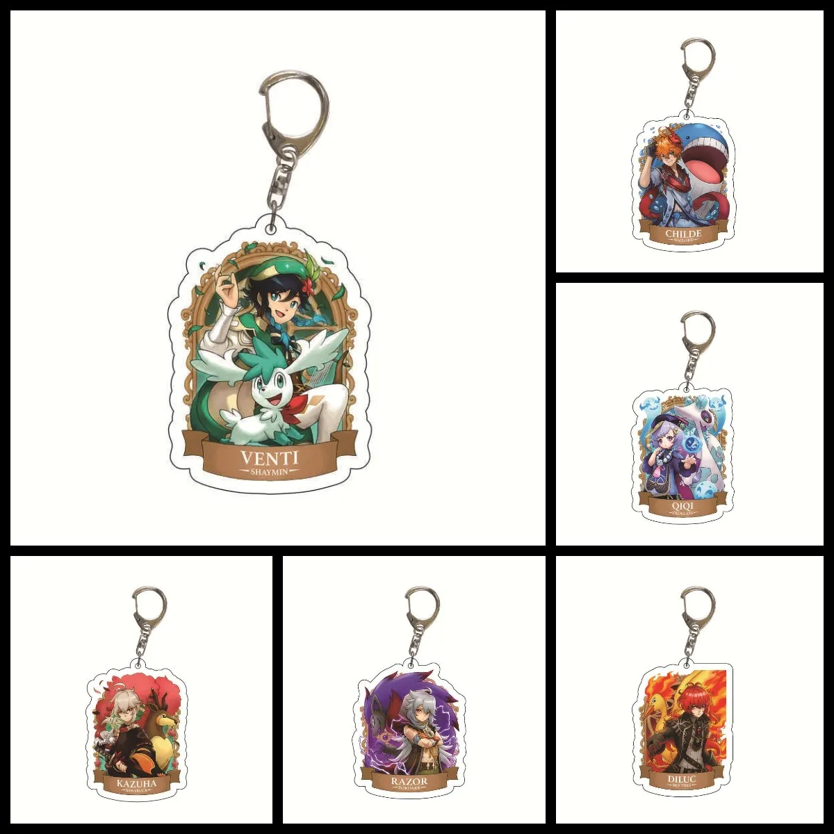 

Game Genshin Impact Kaedehara Kazuha Tartaglia Keychains Accessories Venti XIAO Zhongli Klee Diluc Pendant Anime Cartoon Keyring