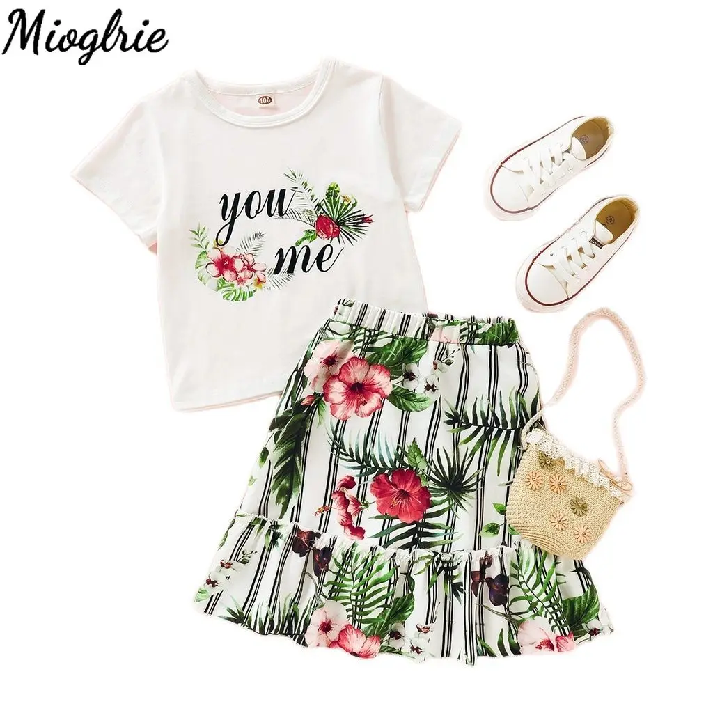 

1-6Y Toddler Baby Girl Clothes Suit Kids Girl Clothes Short Sleeves Top + Flower Skirt 2pcs Set Children Summer Fashion Costume