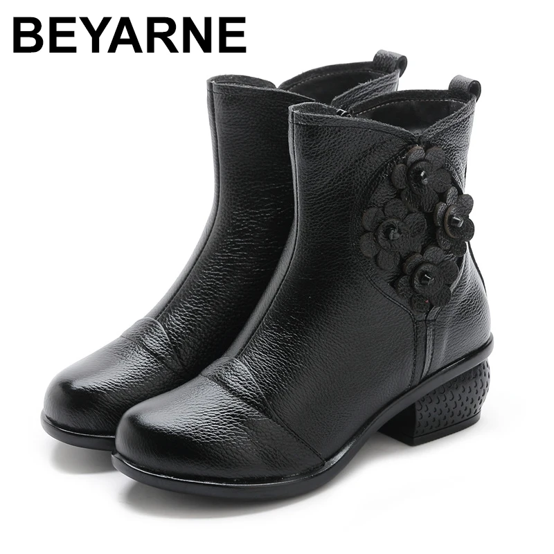 

Women's Handmade Ankle Boots Spring Autumn Ethnic Style Plus Size Plus Velvet Boots Leather Flowers High Heels Botas De Mujer