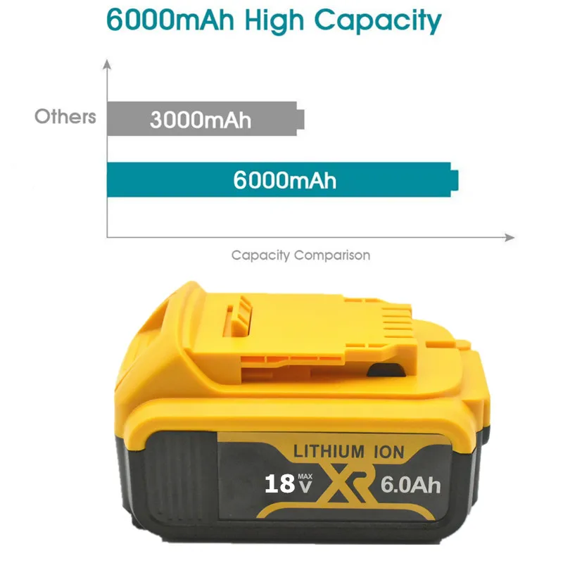 100% Оригинальный перезаряжаемый литий-ионный аккумулятор DeWalt 18 в 6000 мАч со