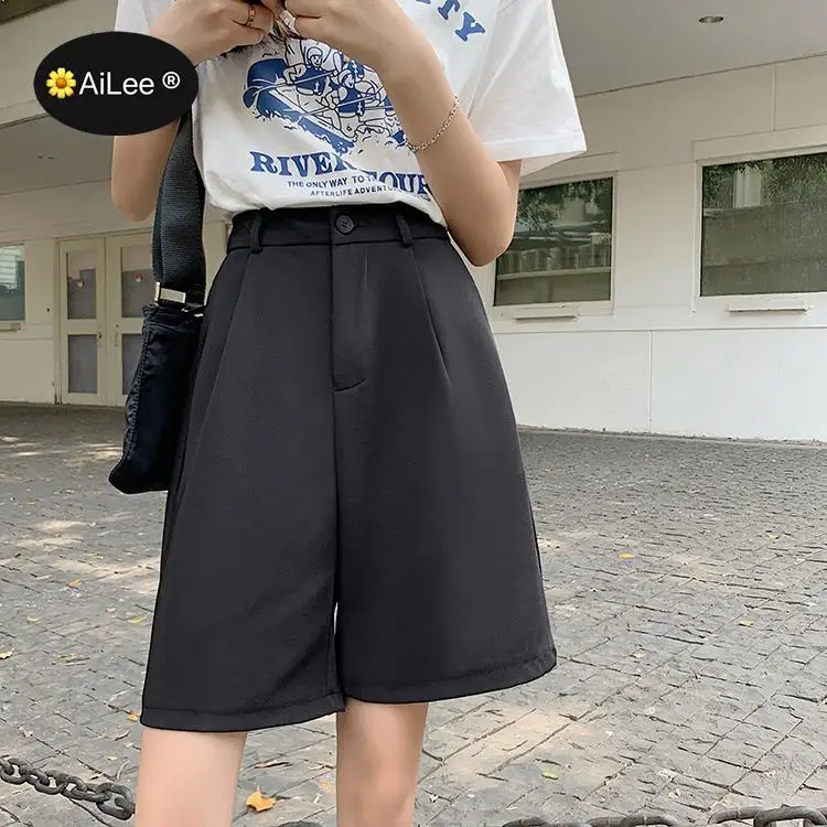 Summer Suit Shorts Women Loose High Waist Fashion Casual Drape Feeling Japan Harajuku Wide Leg Straight Street Girls Shorts