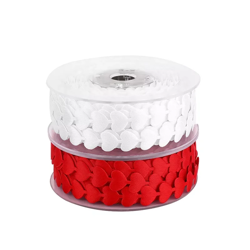 

New 5m/roll 15mm Embossed Love Ribbon For Wedding Decorations Valentine's Day Lover Gifts Bouquet Packing Heart Red Lace Ribbons