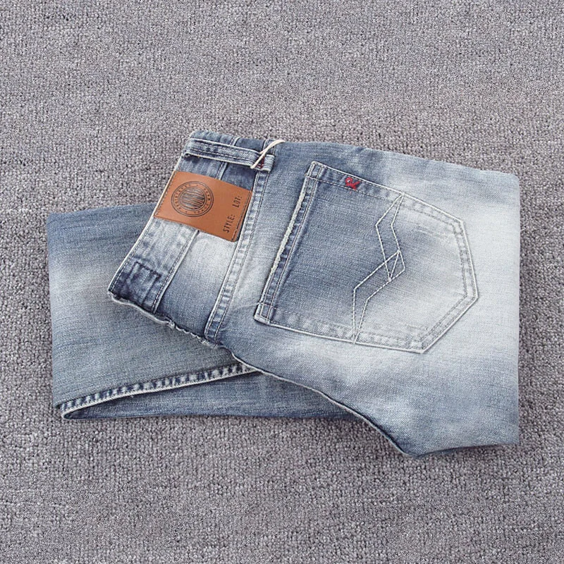Italian Style Fashion Men Jeans Retro Light Blue Slim Fit Ripped Jeans Men Vintage Trousers Casual Designer Denim Pants Hombre