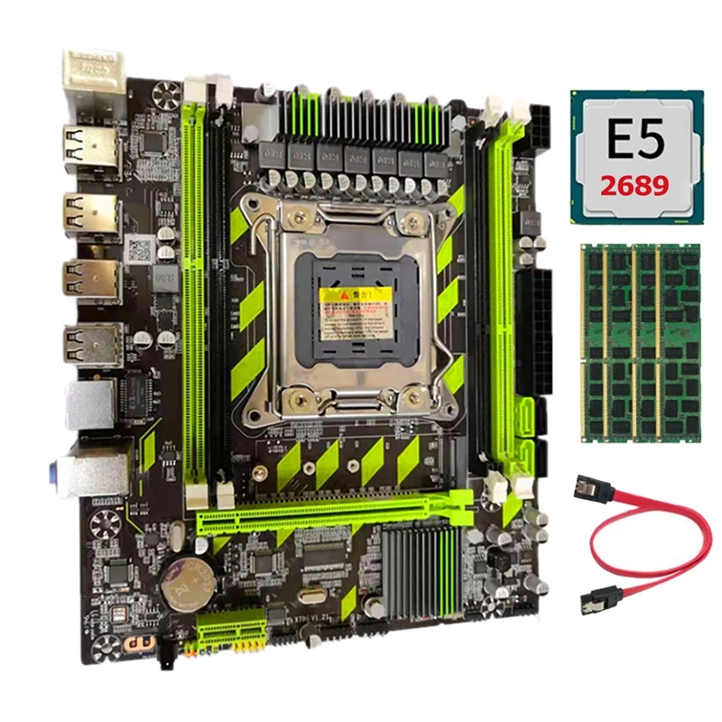 

Комплект материнской платы X79 X79G E5 2689 CPU + 4X4G DDR3 ОЗУ + SATA кабель LGA2011 4X DDR3 REG ECC M.2 8 USB SATA3.0 материнская плата для ПК