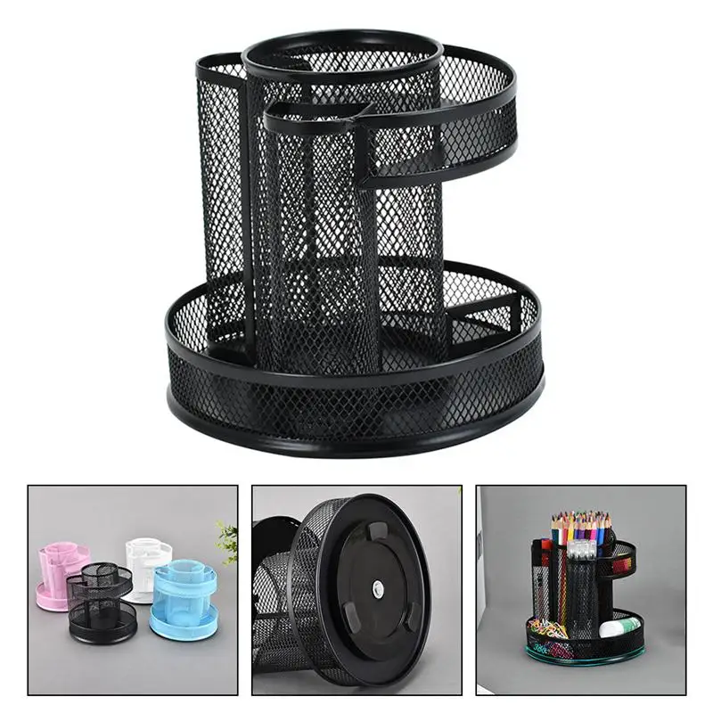 

Iron 360° Rotating Pencil Holder Tabletop Makeup Brush Holder Stationery Organizer