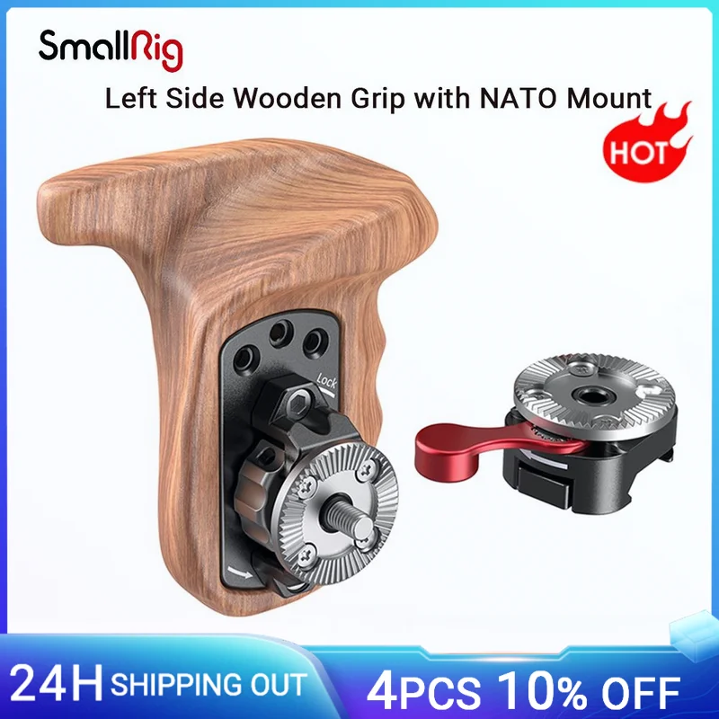 

SmallRig Camera Handle Left Side Wooden Grip with NATO Mount ARRI-Standard Rosette for DSLR Camera RED URSA Mini for Sony 2118