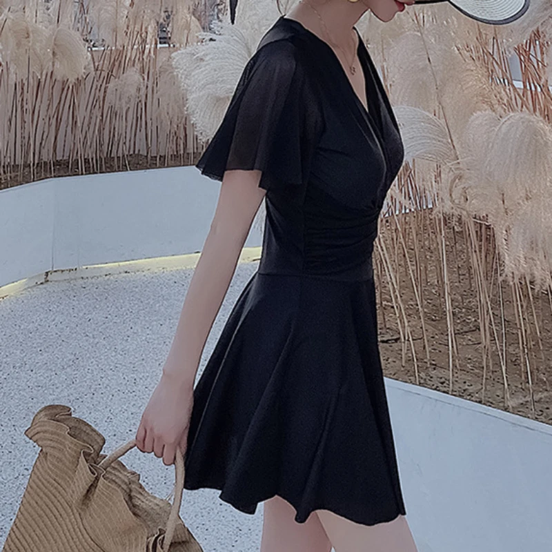 Женский пляжный купальник размера плюс плиссированная юбка со средней посадкой