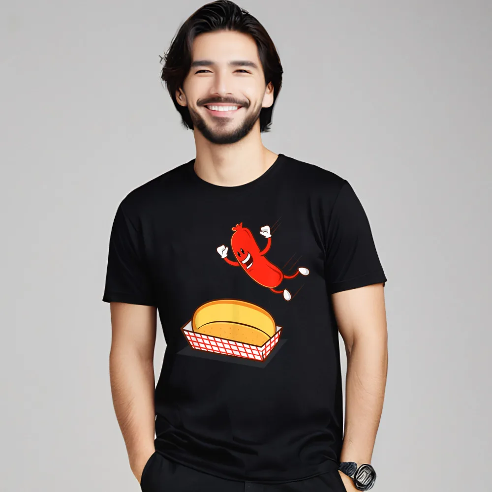 Скидка Забавная футболка с хот-догом Футболка короткими рукавами и графикой для