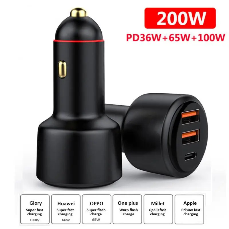 

200W Mini USB Car Charger Quick Charge USB Type C Port Fast Charging Charger For iPhone 13 Max Samsung