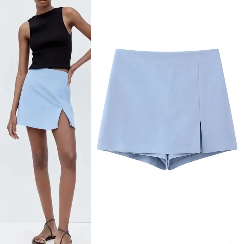 

Женские винтажные шорты с разрезом, высокой талией и боковой молнией