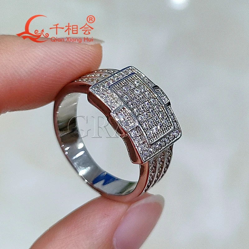 11.8*14.5mm width cross rectangle Moissanite Ring  925 Silver hip hop Men women Diamonds Male Jewelry
