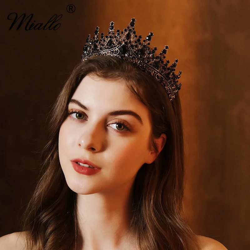 Женская Корона из черного барокко с кристаллами классические украшения для
