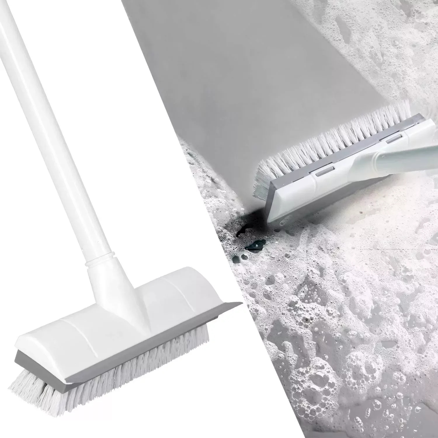 

Floor Brush Scrub Brush with 50" Adjustable Stainless Metal Long Handle Scrubber with Stiff Bristles for Tile Cleaning