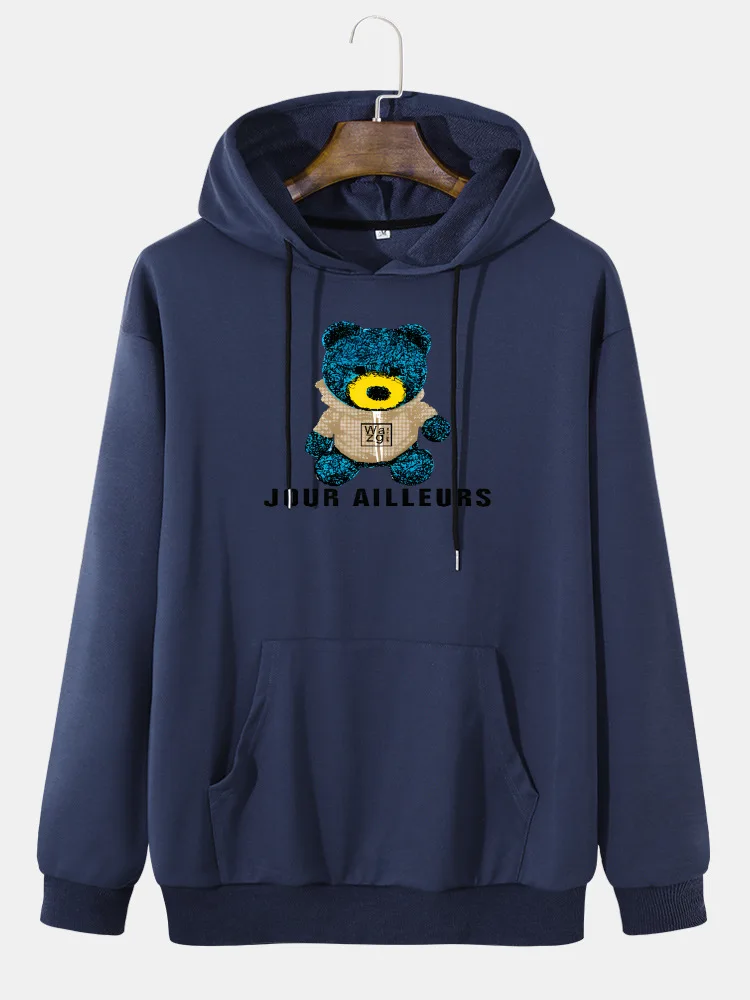 

Casual Young Style of Men Pullover the High Quanlity With Anime Bear Graphic Print for Oversized Sport Hoodies Pocket