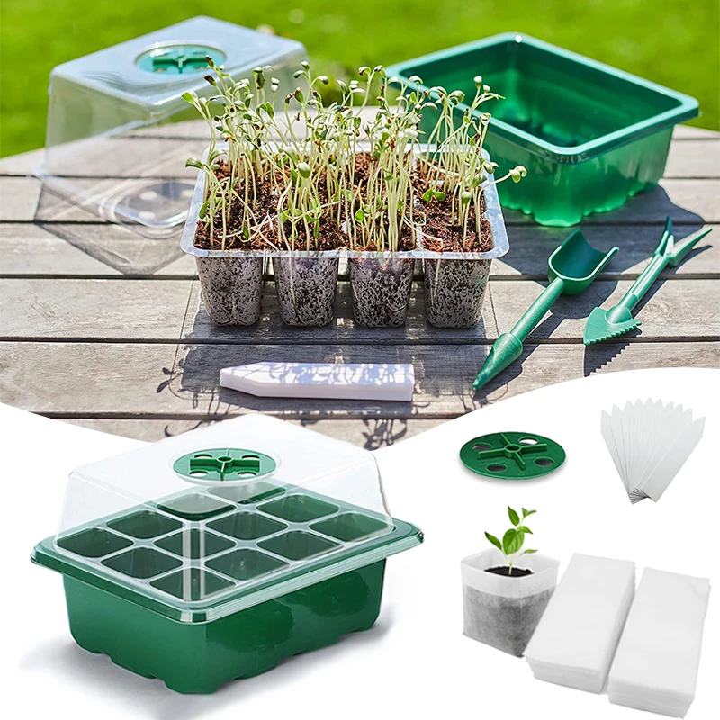 

5 Pack Plastic Seed Starter Tray with Lids for Greenhouse Growing Vegetable Flower Indoor Outdoor Germination Box Nursery Pots