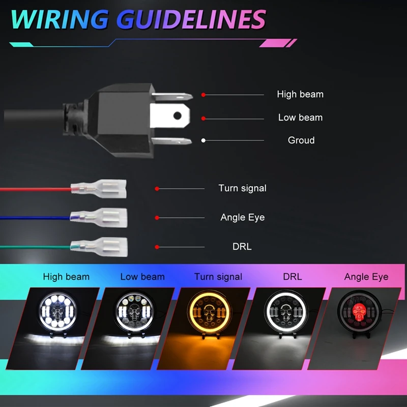 Круглая светодиодная фара с черепом 7-дюймовая для бездорожья угловые глаза Jeep