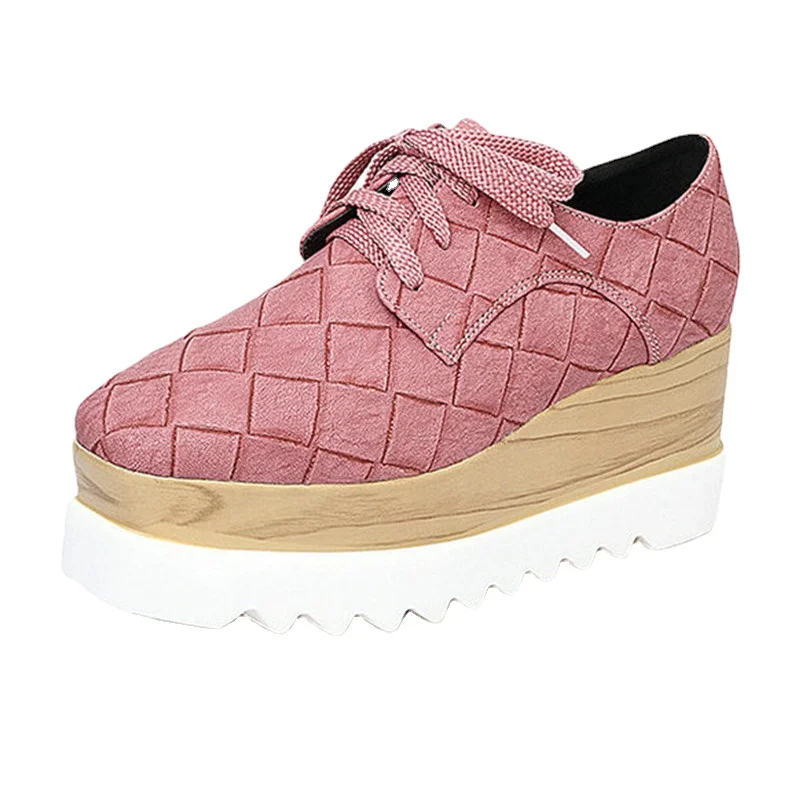 

Women high heels Platform Wedges low top PINK leather sneakers shoes / Ladies Thick Heels Chaussure casual flats shoes 2022