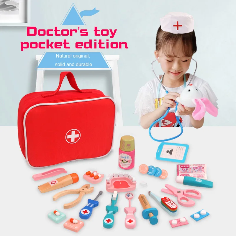 

Wooden Pretend Play Toy Doctor Educationa Toys for Children Medical Simulation Medicine Chest Set for Kids Interest Development