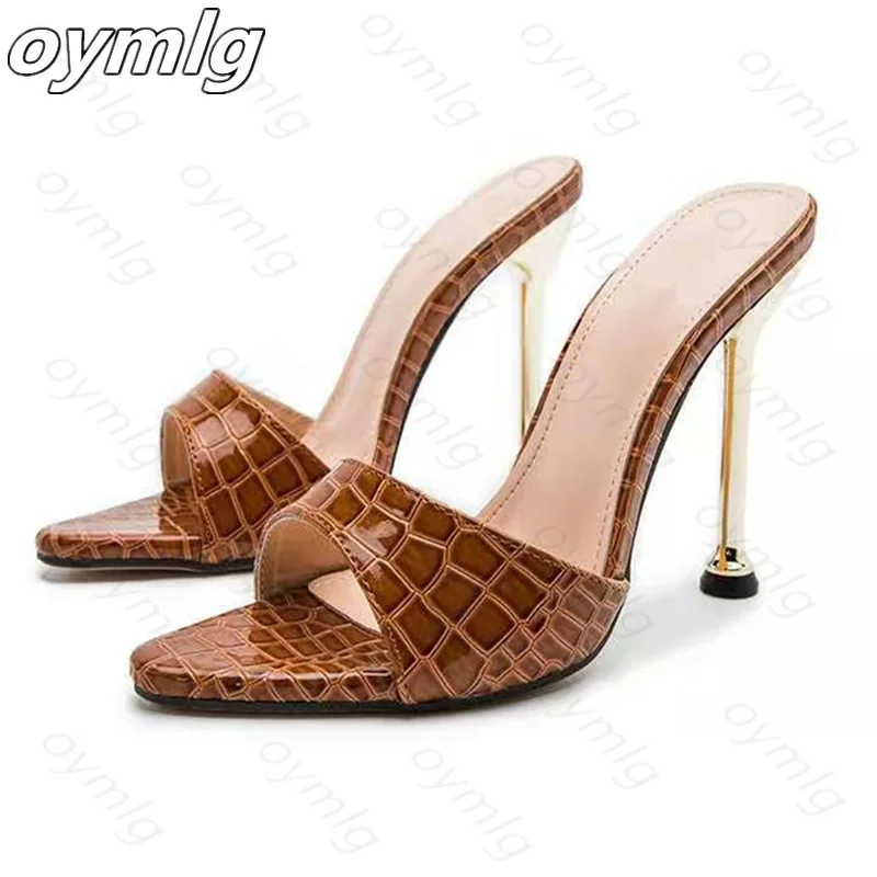 

2021 Summer Women Extreme High Heels Mules Slides Female Stiletto Slippers Sexy Leather Shoes Zapatillas Mujer Casa