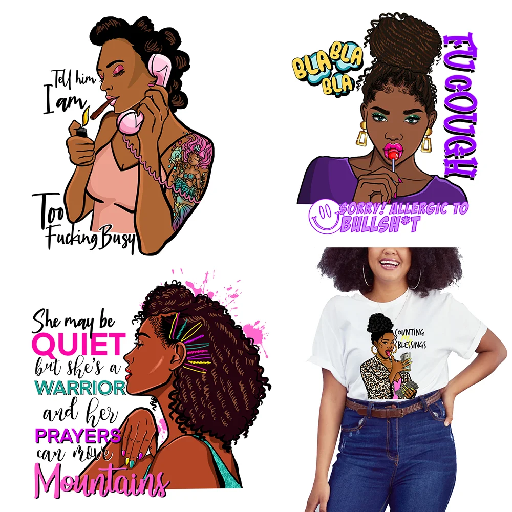 Красивая черная африканская крутая Женская термонаклейка на одежду «сделай сам», моющаяся наклейка для футболок, толстовок, холщовых сумок, наклейки с утюгом