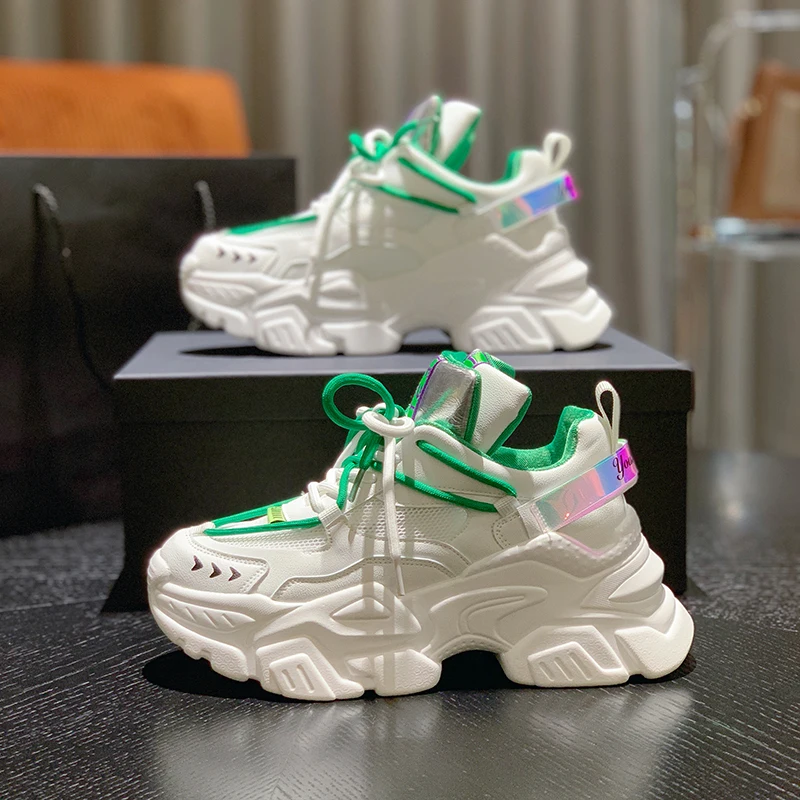 

Women Platform Sneakers 2022 Spring Breathable Mesh Shoes Women Wedges Heels Casual Shoes 5CM Thick Sole Trainers White Shoes