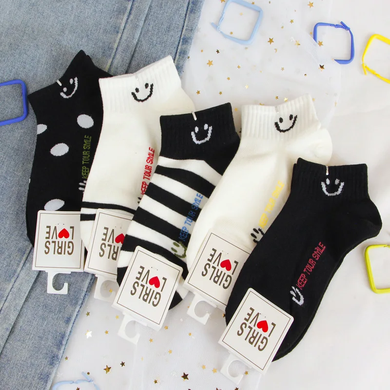10 Pairs Low Tube Cotton Socks Woman Japanese Style Girl Ankle Socks Summer Fashion Printed Breathable Short Socks Funny Socks