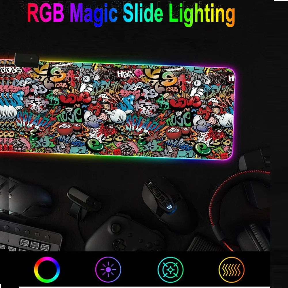 

Large Gamer Mouse Pad Graffiti RGB Backlight Keyboard Mice Mat Gaming Mousepad For Laptop PC Computer Table Cover