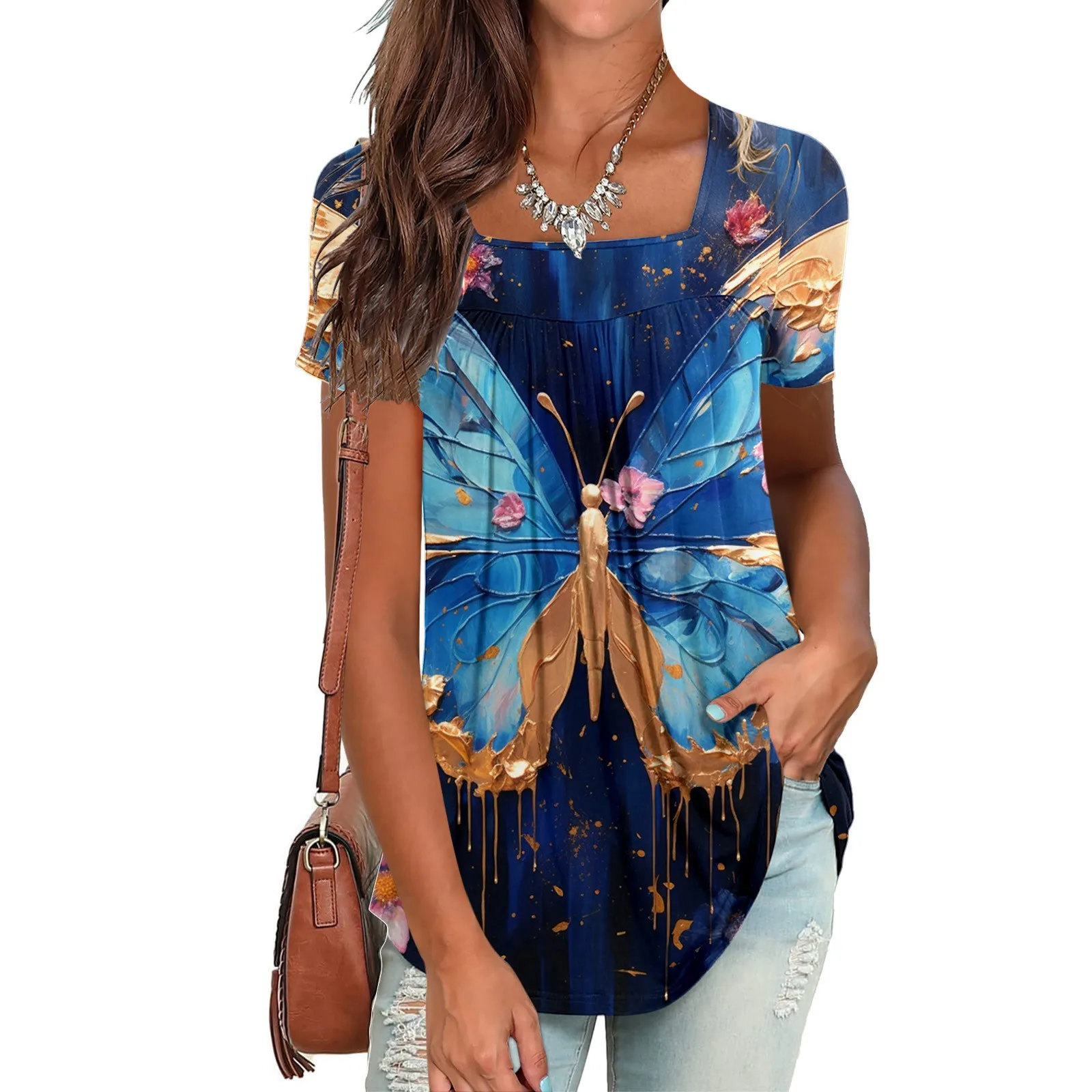 

Women Comfortable Printing Shirts Round Neck Short Sleeve Tee Tops Tunic Blouse Womens Short Sleeve Tops