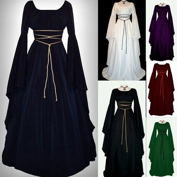 

New Women Fashion Vintage Style Women Medieval Dress Gothic Dress Floor Length Women Cosplay Dress Retro Long Gown Dress
