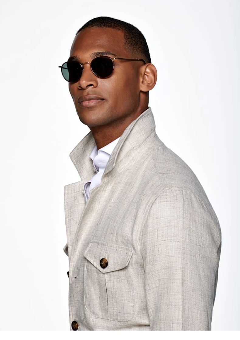 Летний льняной маленький костюм мужской тонкий пиджак сафари с длинными