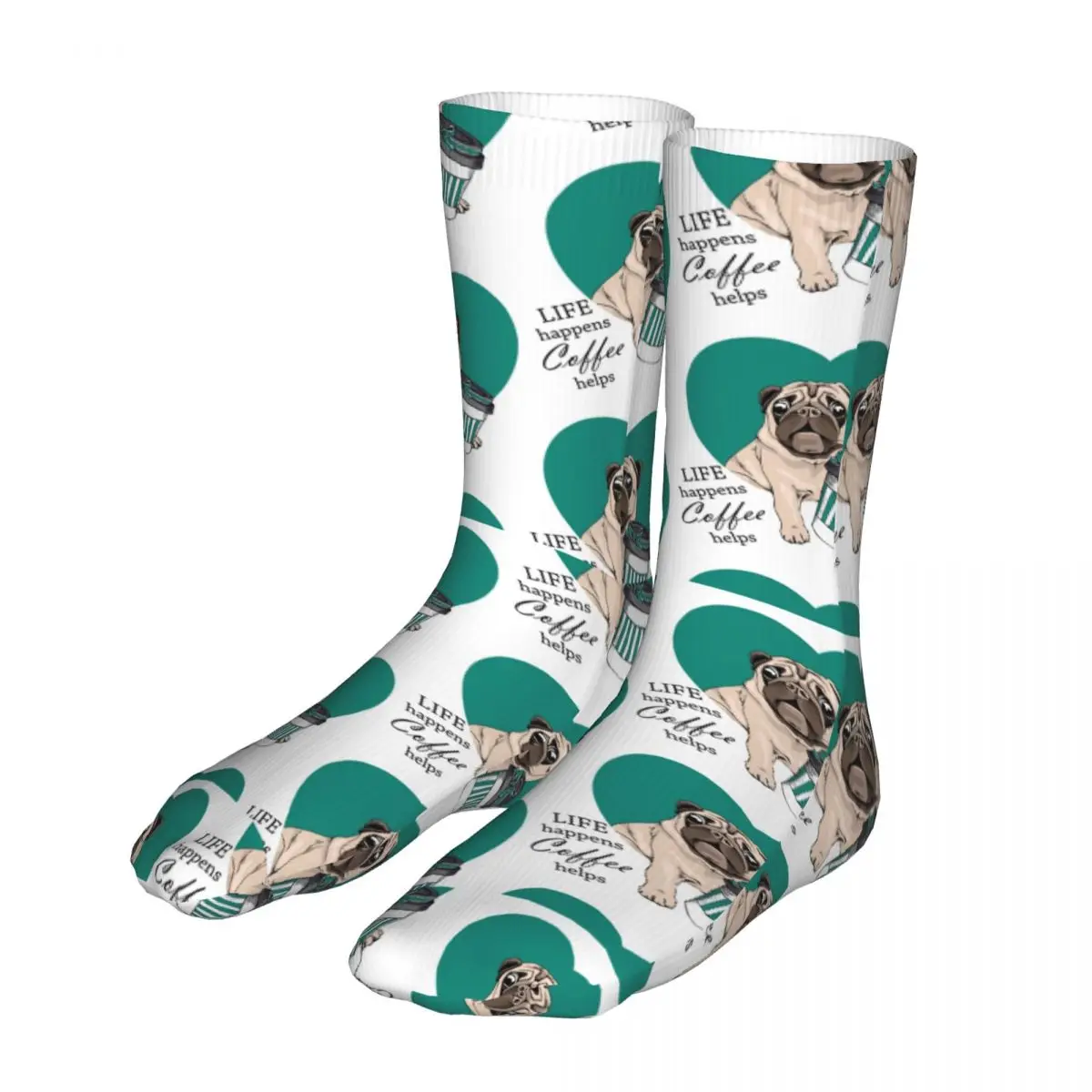 

Sweet Pug Life Happens Coffee Helps Socks Men Women Polyester Cute Dog Socks Hip Hop Spring Summer Autumn Winter Socks Gifts