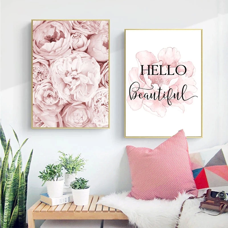 

Pink Peony Flower Poster Nordic Prints Quotes Wall Art Print Fashion Canvas Painting Modern Pictures Girl Room Home Decoration