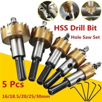 new 5pcs carbide tip1618 5202530mm hss drill bit hole saw set with 5 wrench stainless steel metal alloy