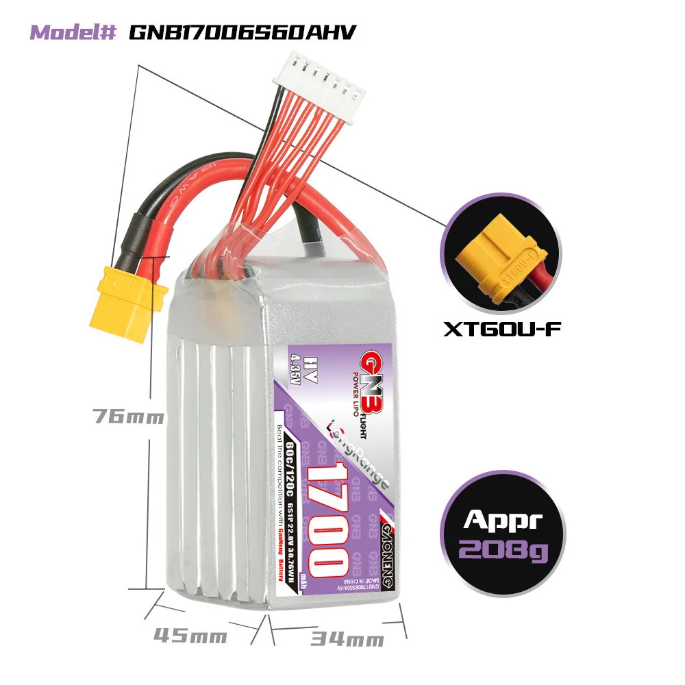 2 шт. GNB 6S 22 8 В 1700 мАч 60C/120C Lipo аккумулятор для RC FPV квадрокоптера Дрон Самолет
