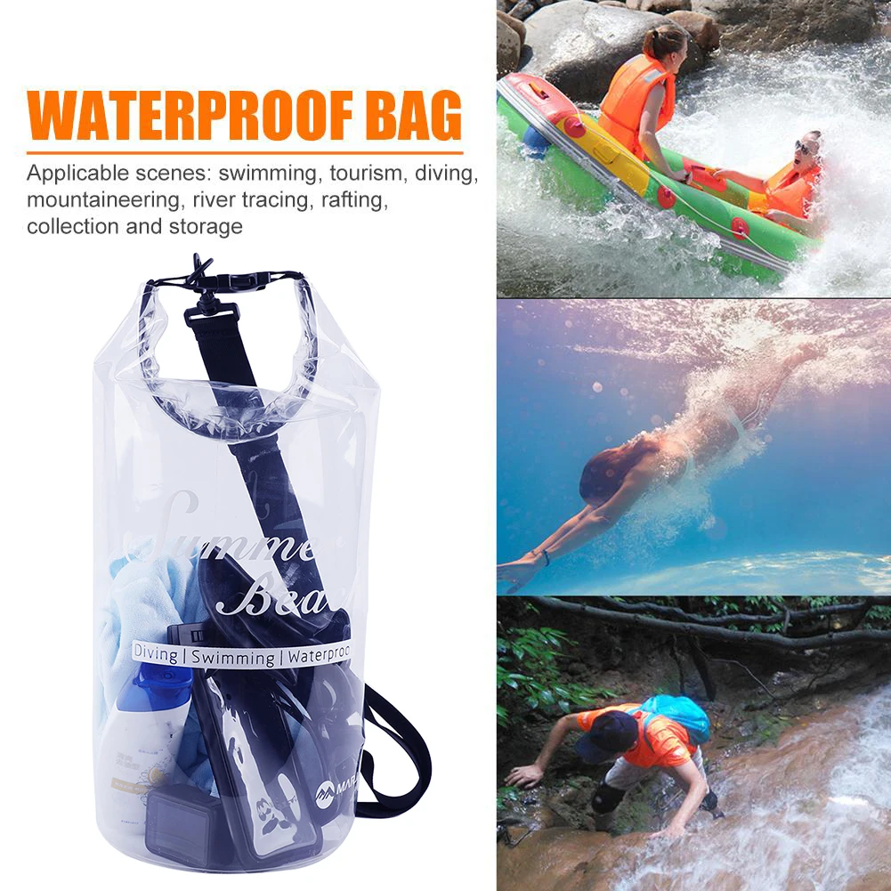 

15L Transparent TPU Waterproof Water Sports Bag Outdoor Swimming Rafting Storage Shoulder Bag Kayaking Trekking Pouch Equipment