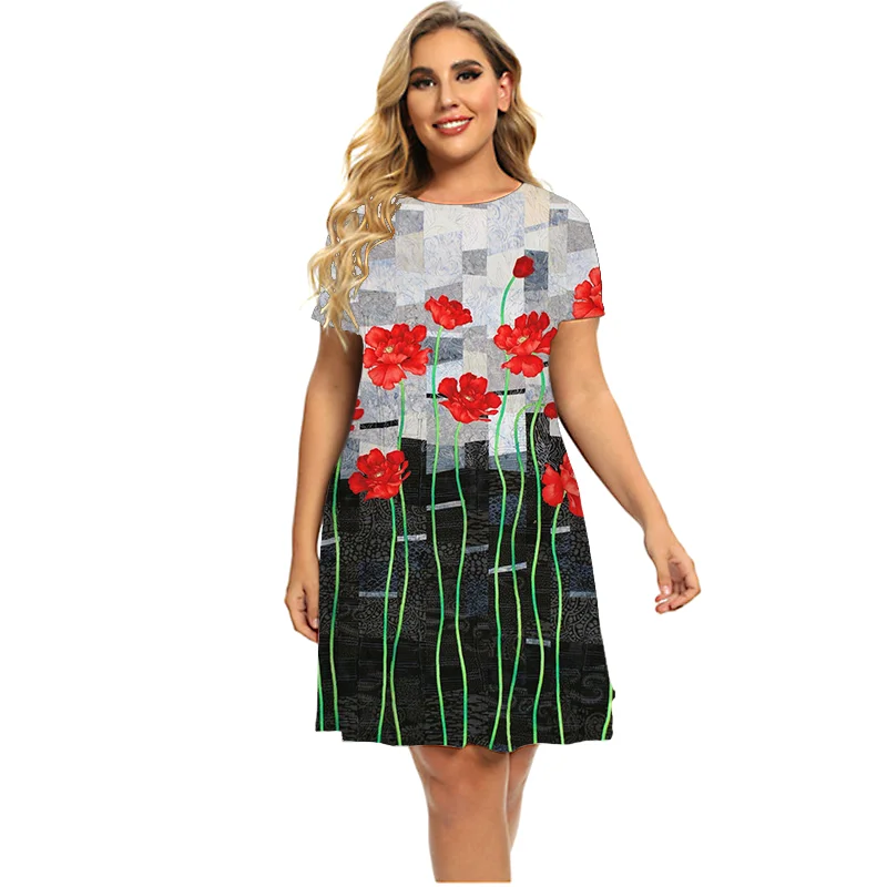 

Summer Dresses Women 2022 New 3D Floral Print Dress Women Casual Short Sleeve O Neck Loose Dress Everyday Holiday Wild Clothing