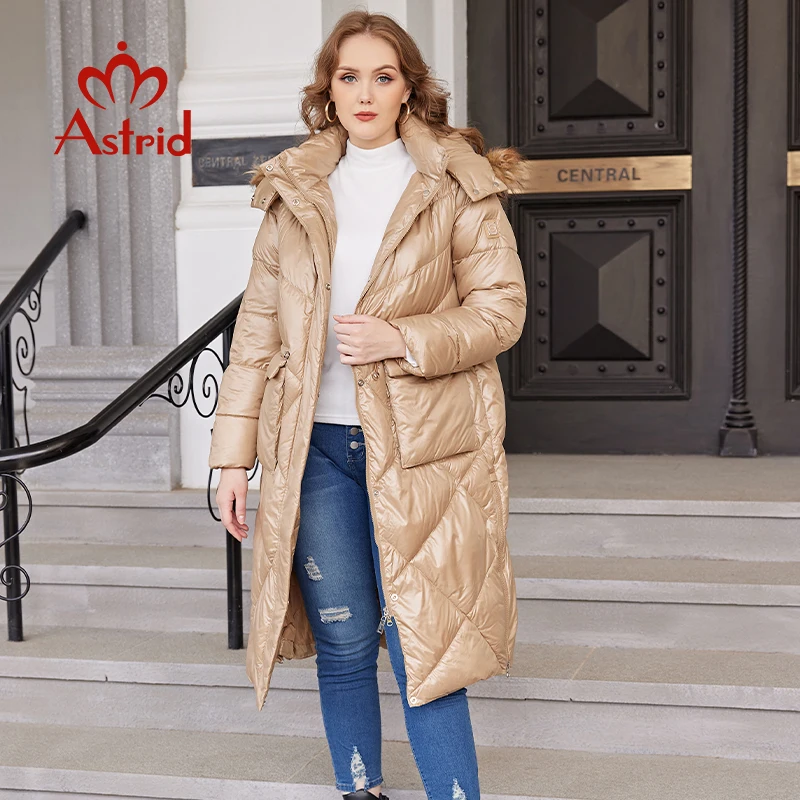 Astrid зимние женские парки модная стеганая куртка большой капюшон натуральный