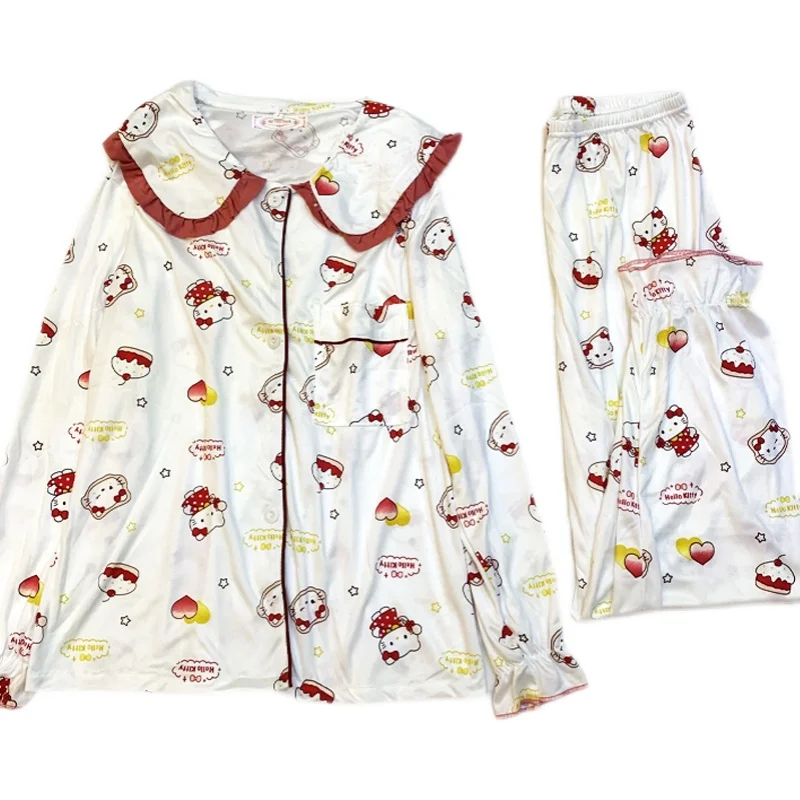 

Hello Kitty Pajamas Four Seasons New Peter Pan Collar Cartoon Long Sleeve Trousers Kawaii Home Wear