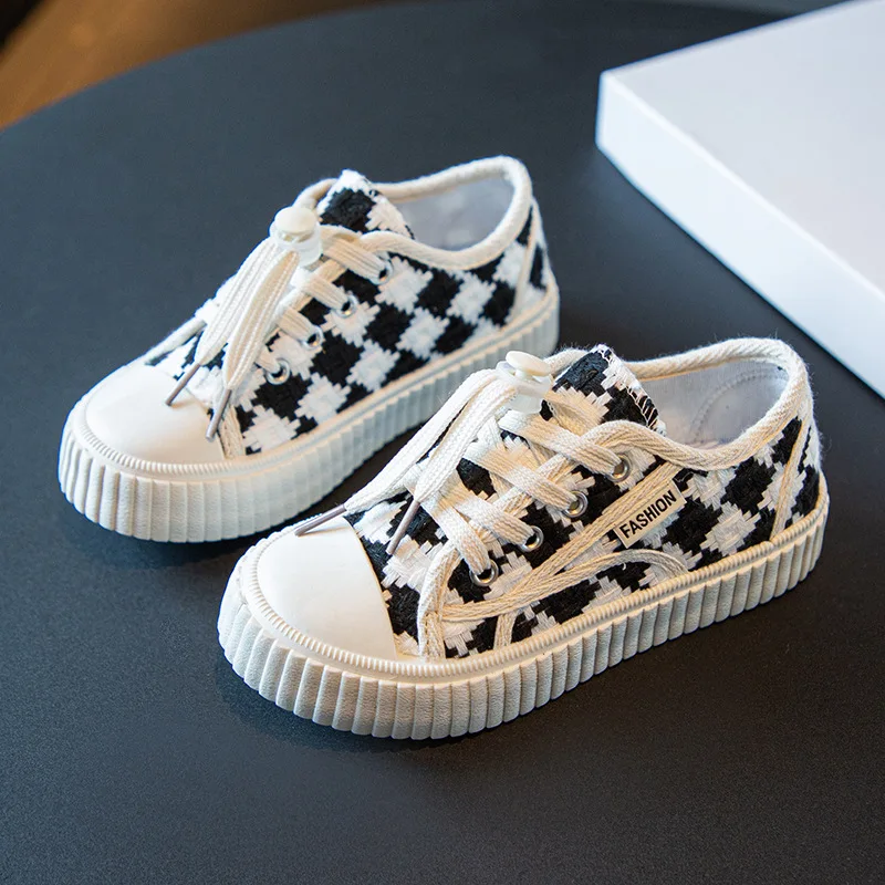 

Children Canvas Shoes for Kids Unisex Sneakers 2023 New Breathable Checkered Fashion Toddler Girls Boys Casual Non-slip Shoes