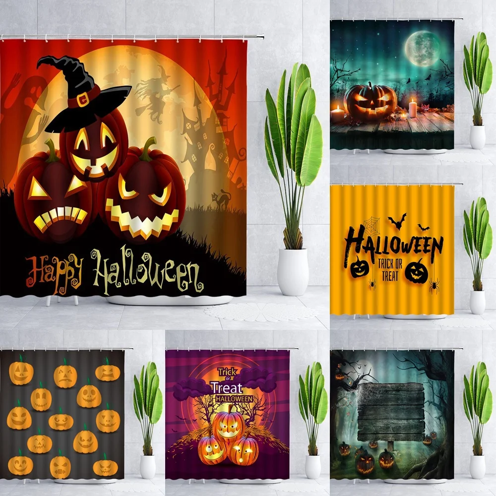 

Holiday Shower Curtain Halloween Decoration Owl Horror Night Moon Pumpkin Witch Scarecrow Bat Spooky Fabric Bathroom Curtains