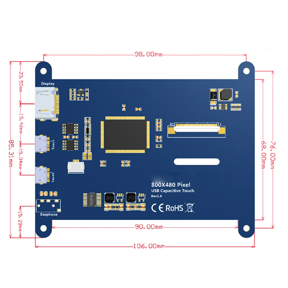 4 3 дюймовый Raspberry Pi HDMI дисплей 3B +/4B USB емкостный сенсорный экран |