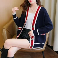 spring autumn long sleeve cardigan outwear lady casual v neck knitted jacket chic vintage sweater jacket top