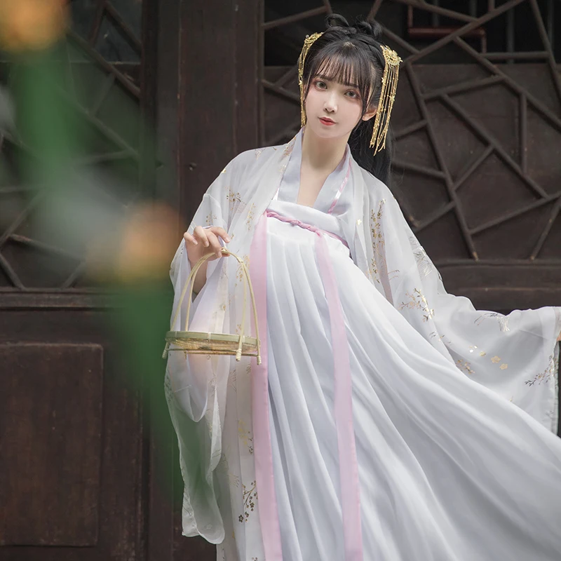 

3 Pc Set Traditional White Hanfu Elegant Women Chinese Style Tang Dynasty Costume Bronzing Han Fairy Dance Dress Cosplay Costume