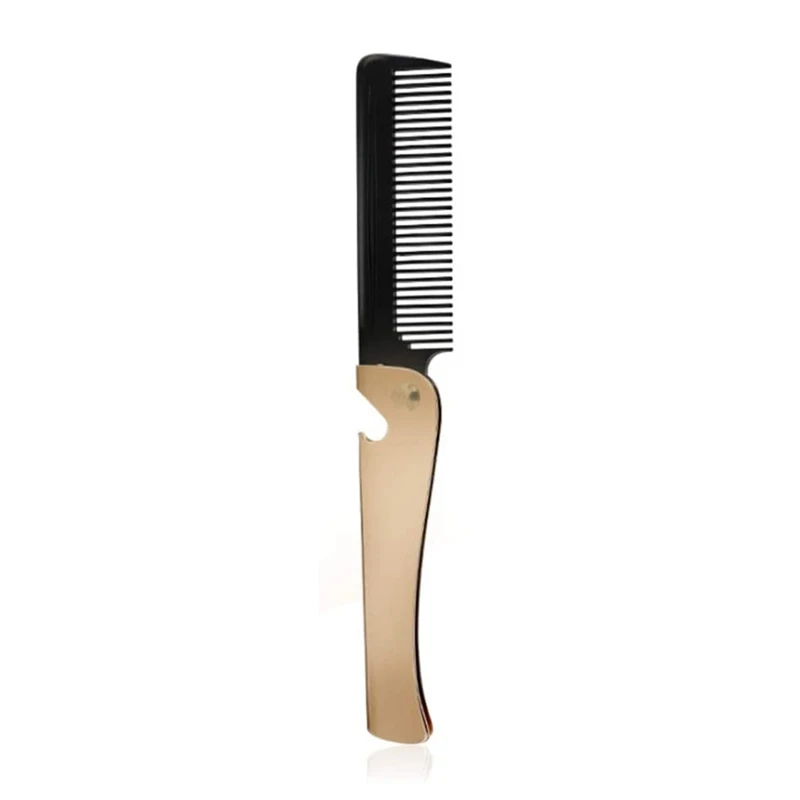 

Stainless Steel Folding Beard Comb, Handle Plating Multifunctional Opener Men's Beard Comb Lightweight Portable