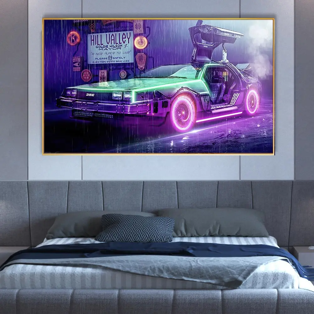 Красочный автомобиль DeLorean DMC Назад в будущее фильм мотивационный постер