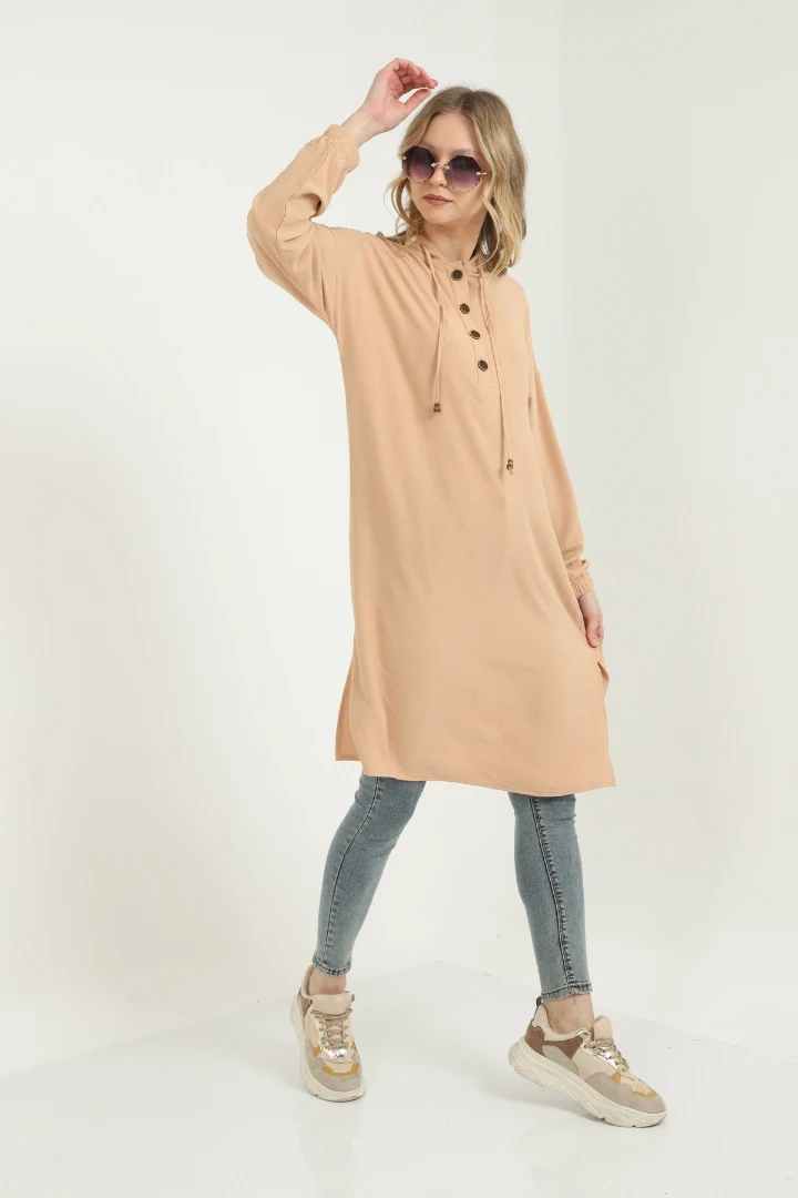 

Camel Colar Button Hooded Tunic new season plus size casual fit long sleeve women's tops