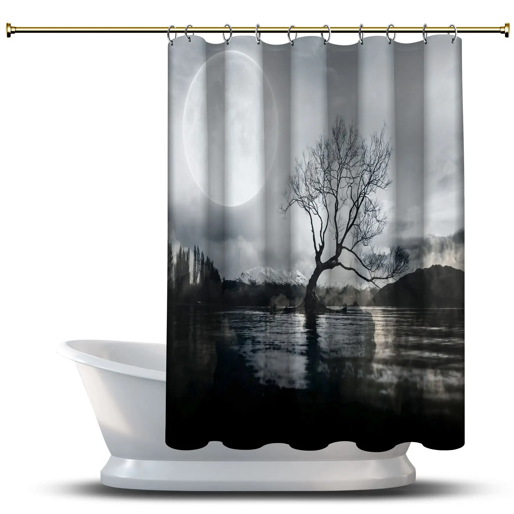 Занавеска для душа в ванную комнату дизайнерский Декор Река Луна ночь и красивое
