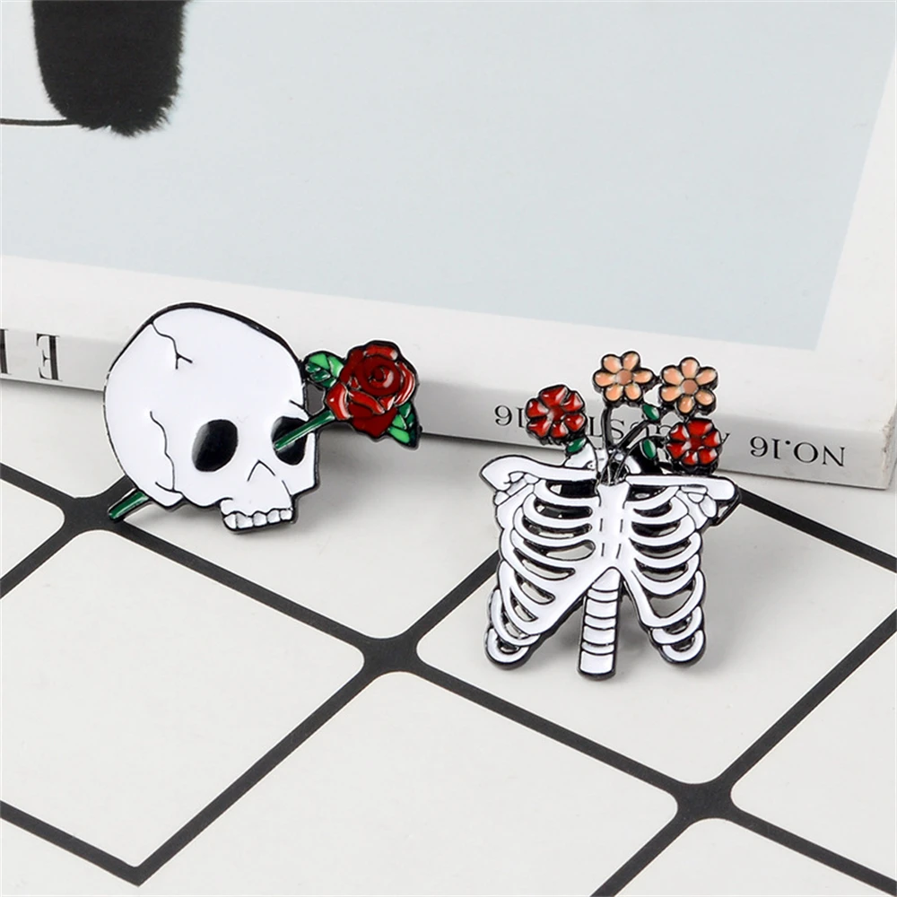 

Rose Flowers Skull Enamel Pins Punk Dark Gothic Skeleton Collection Badge Party Gifts for Men Women Lapel Pins Backpack Badge