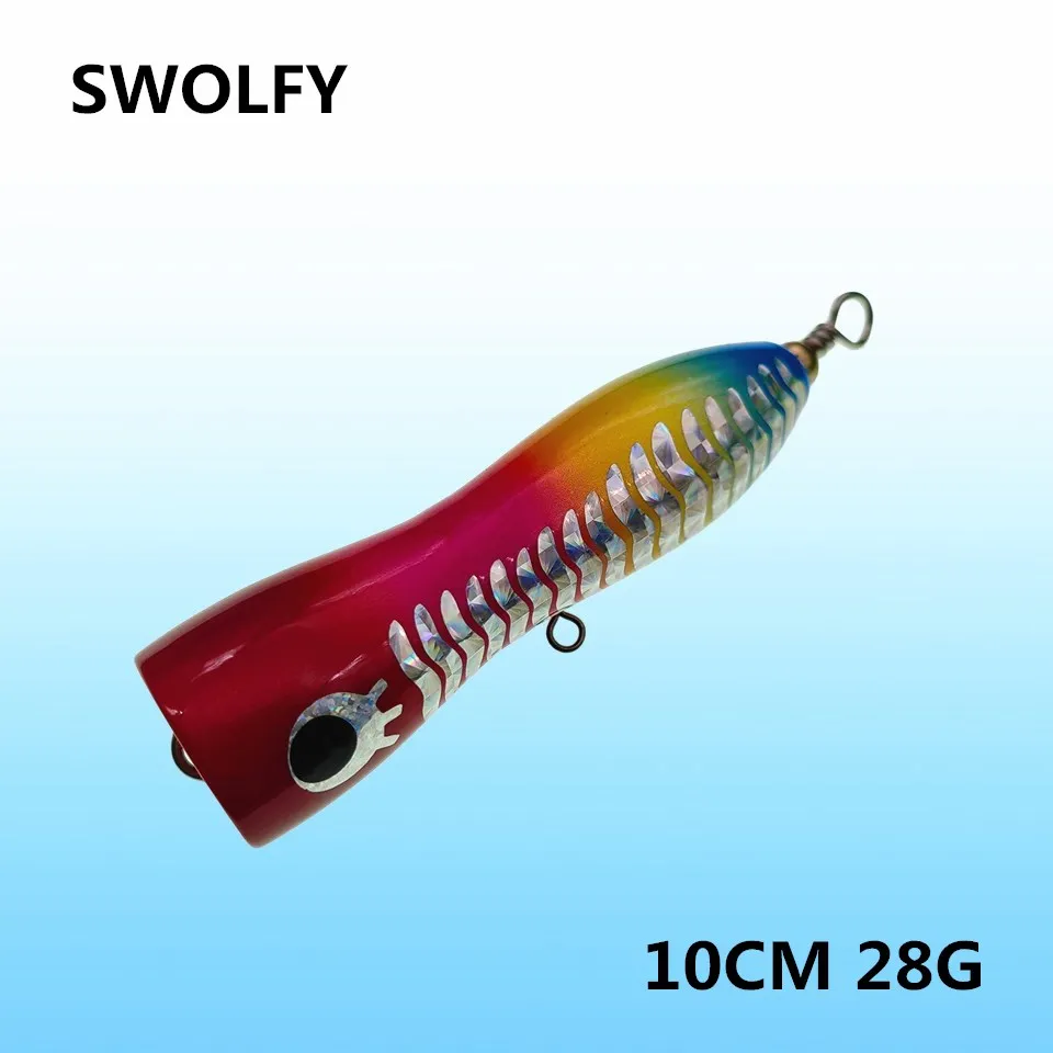 

SWOLFY Tuna Wooden Gt Popper Trolling Bait Boat Fishing Lure 10cm /28g Saltwater Topwater Artificial Swim Bait Lures Pesca