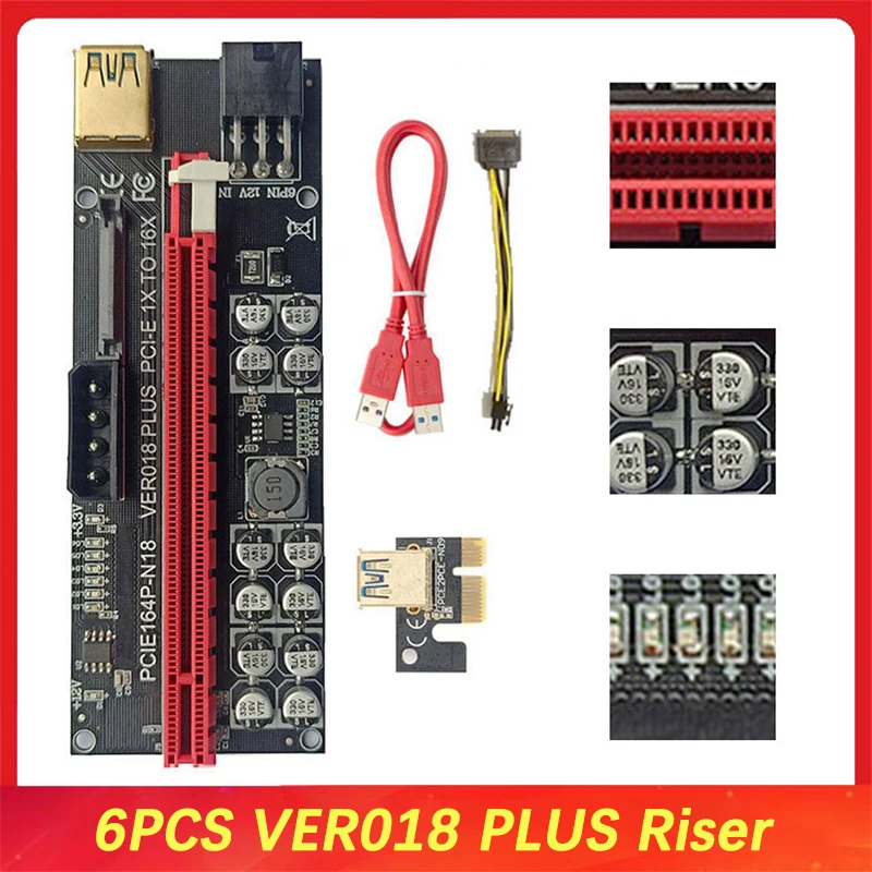 

1-6 шт., Райзер-карта VER018 Plus USB 3,0 PCI-E, 1X до 16X